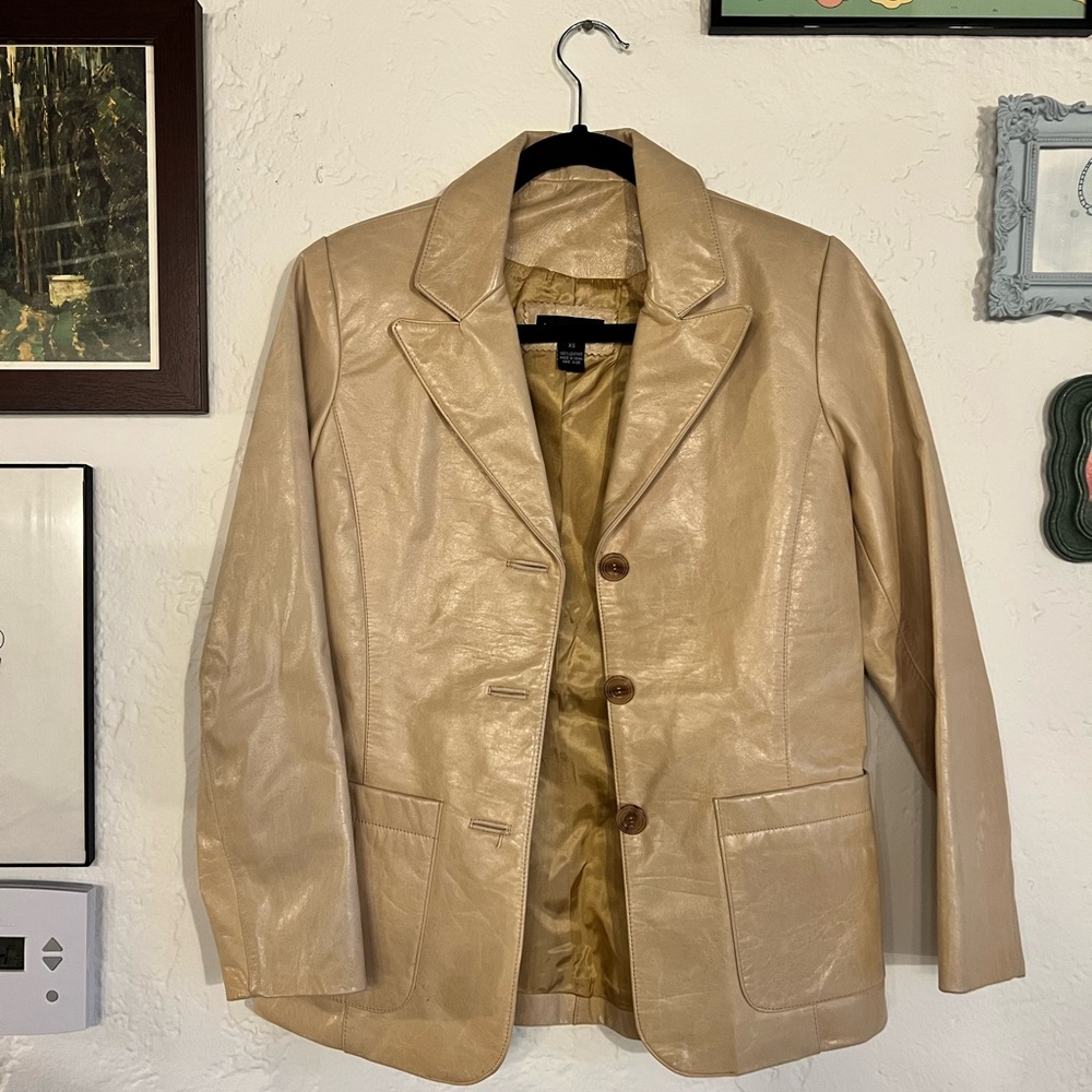 Vakko Cream Leather Blazer